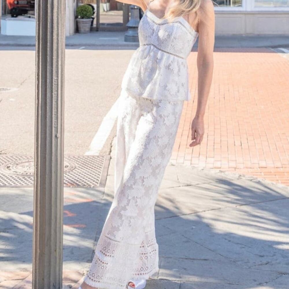 Rachel Zoe Margo Floral Lace Jumpsuit Sleeveless White Ecru Size 2 Preowned